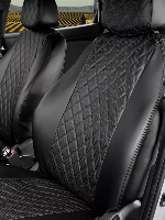 Чехлы/AvtoElite/Kia Rio(Киа Рио),Hyundai Solaris 2011-2017/экокожа 2/черный/РОМБ/отстрочка черная оптом