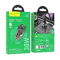 Зярядное устройство в прикуриватель 1USB3.0 Quick Charger+1PD Type-C(30W),прозрачный HOCO Z53A оптом