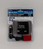 Разветвитель 3 гнезда, 2 USB IN-CAR 1511 оптом