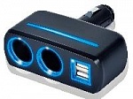 Разветвитель 2 слота, 2 USB, со светодиодной подсветкой цвет черный, OLESSON 1637 (G4021) оптом