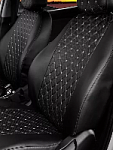 Чехлы/AvtoElite/Kia Rio(Киа Рио),Hyundai Solaris 2011-2017/экокожа 2/черный/РОМБ/отстрочка белая оптом