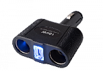 Разветвитель 2 гнезда ,1 USB,черный ,с подсветкой 100 Вт(G4017) оптом