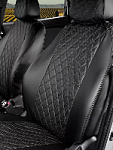Чехлы/AvtoElite/Kia Rio(Киа Рио),Hyundai Solaris с 2017/экокожа 2/черный/РОМБ/отстрочка черная оптом