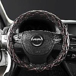 Оплётка AUTOPREMIER М экокожа, ромб прострочка, чёрный/красная нить, VL1020M оптом